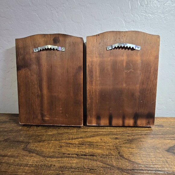 Vintage Set MCM Hummel Wall Plaques Boy & Girl On Trees Wooden Backing Rustic - Picture 7 of 12